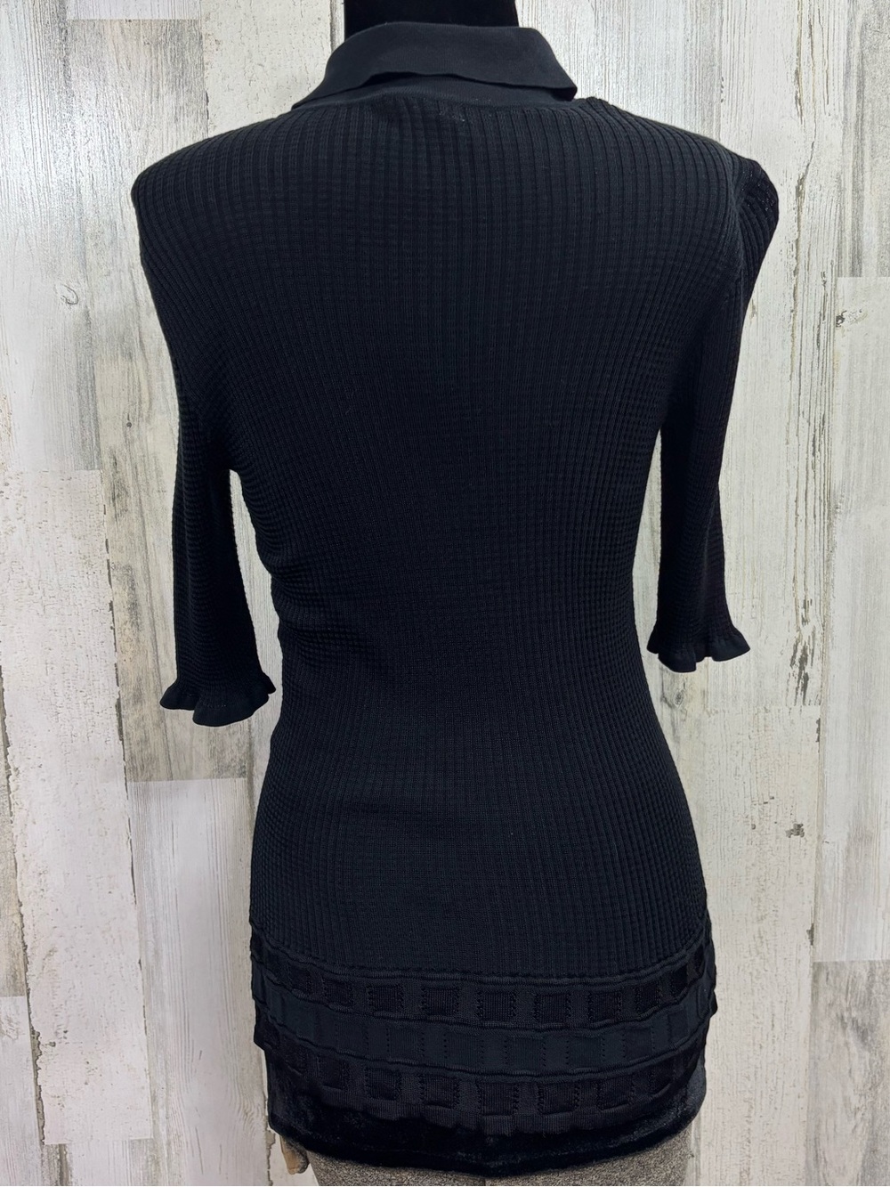 Caché Vintage Y2K Waffle Knit Polo Collar‎ Short Sleeve Sweater - Picture 5 of 9